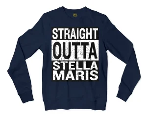 Straight Outta Stella Maris Men/Unisex Long Sleeve T-Shirt in Navy Color